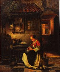 Henri Leys Woman Plucking a Chicken in a Courtyard China oil painting art
